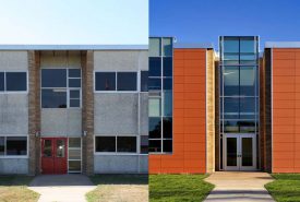 Westwood HS facade replacement before and after